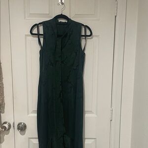 Shoshanna Dark Green Floral Sleeveless Midi Dress